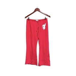 Playgirlz Vintage Pants Red 90s Y2K Bunny Logo Casual PJ Relaxed Red Wide Leg